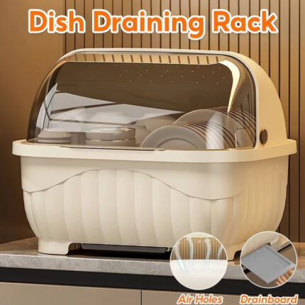 Kitchen Dish Drying Rack Cupboard Drawer Style with Cover Home Utensils Storage Drainer Holder for Cups Mugs Plates Bowls Spoons and Forks 8 Inches Plates Organizer