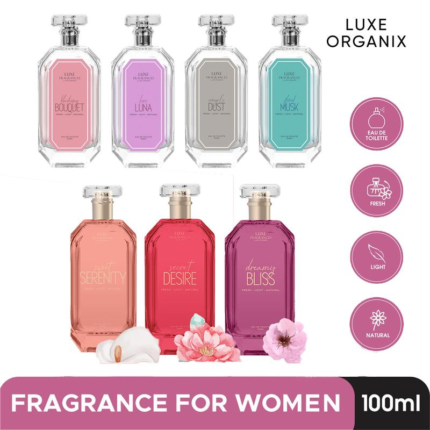 Luxe Fragrances by Luxe Organix Blushing Bouquet/ Floral Musk/ Love Luna/ Angel's Dust/ Golden Hour Edt 100ML