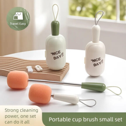 Flexible Sponge Bottle Brush for Home & Travel 3-in-1 Lid & Crevice Cleaner Portable Collapsible Design Easy to Store