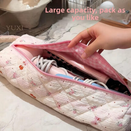 Hair Dryer Storage Bag Lightweight Roll-up Pouch High Capacity Floral Print Organizer for Travel Home Use