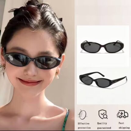 High-end tea-colored cat-eye sunglasses for women, retro narrow frame, makes the face look smaller, UV protection, versatile trendy style sunglasses