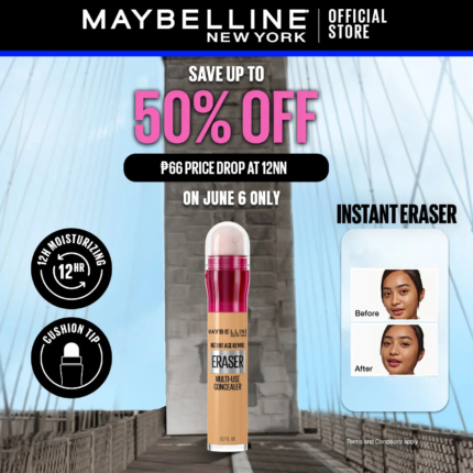 Maybelline Instant Eraser 12HR Multi-use 2-in-1 Concealer, Corrector & Treatment, Full Coverage, Erases All