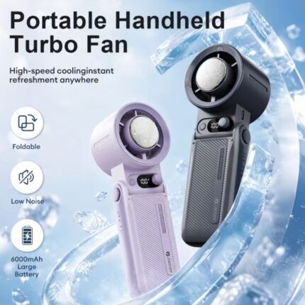 F5Pro Portable Handheld Fan Cooling Fan that Features Semiconductor Cooling 6000mAh up to 24-hours at low speed Turbo Fan With 199 speed settings LED Display 135° Foldable Neckband Fan Type-C USB Mini Fan For Summer School Outdoor Camping