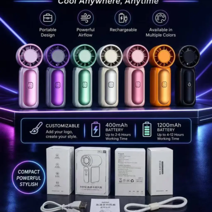 Portable handheld turbo X688 mini fan with 2000mAh typically marketed as having "100 speeds" and a digital display rechargeable via a Type-C USB port