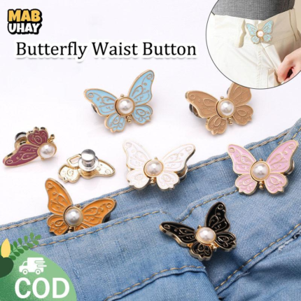 MAB UHAY Butterfly Waist Button Jeans Collection Metal Coating Nail-free Detachable Buttons for Slimming Brooch & Waist Belt