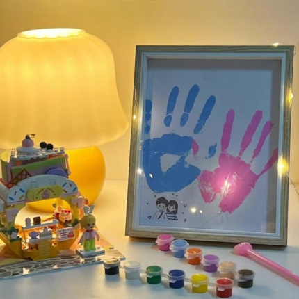 DIY Couple Hand Paint Shadow Box Frame 10R with Paint Set Wooden Handprint Photo Frame Display Gifts