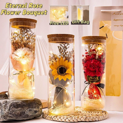 Dried Flowers in Glass Dome Rose Lamp Eternal Rose Flower Bouquet Warm Light Bedside Night Lamp Home Decoration Valentines Gift Ideas Graduation Gift Mother's Day gift Birthday gift
