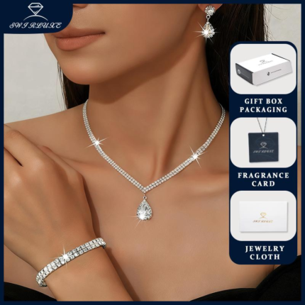 SWIRLUXE 3pcs Bridal Jewelry Set Rhinestone Water Drop Necklace Bracelet Earrings Korean Sparkling Wedding Set for Women Elegant Gift Pangregalo