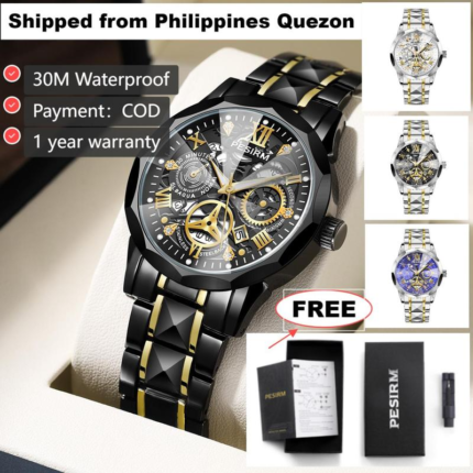 PESIRM Men's Quartz Watch Gift With Free Box Business for Men Luxury Stainless Steel Luminous Causual Watches Size Adjustable