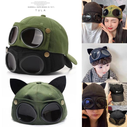 Cat ear pilot cap for men outdoor sports glasses cap for women cycling sunglasses cap couple hat cap for kidsbaseball cap