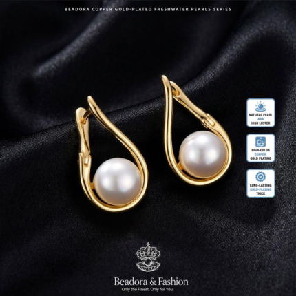 Beadora Luxury Curve | 9mm Button Very High Luster Natural Freshwater Pearl Drop Earrings | Old Money Aesthetic Rich Girl Jewelry Viral Must-Have