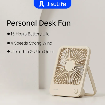 JISULIFE Table Fan Life1 Personal Fan 4 Speeds Strong Wind Rechargeable Table Electric Fan Portable Mini Suitable For Office Dormitory Camping