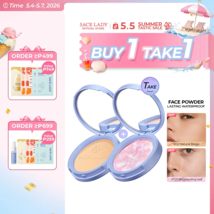 SACE LADY Matte Face Powder Oil Control Long Lasting Flawless Setting Powder Foundation OG Face Powder Makeup With Mirror Cosmetic 2pcs