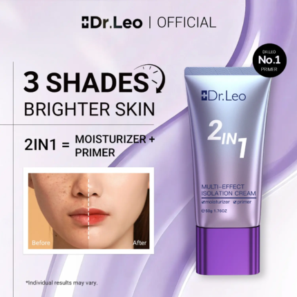 Dr.Leo 2-in-1 Multi-Effect Isolation Cream 50g | Hydrating Lightweight Primer | Oil Control, Pore Blurring, Brightening | Long Wearing Natural Finish Makeup Base, Flawless Skin