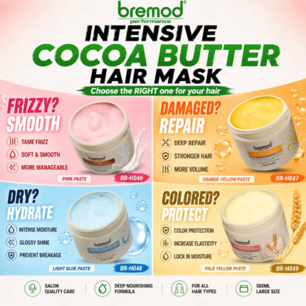 Bremod Premium Series Intensive Cocoa Butter Hair mask 500ml BR-H046/BR-H047/BR-H048/BR-H049 Organic Argan Conditioner,For Damaged hair, frizzy and dry Haircare Comfort