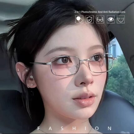 Fashion Small Frame Anti Radiation Photochromic Eyeglass Anti Blue Light Photochromic Student Metal Glasses for Men and Women OS026