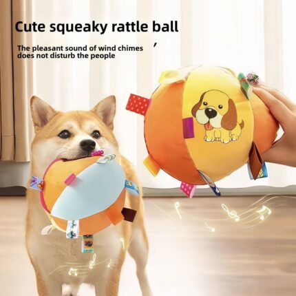 Pet dog boredom-relief toy ball, durable and sound-making bell ball, self-entertaining plush puppy ball-shaped outdoor sound toy