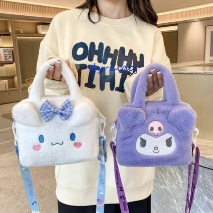 My Melody Plush Backpack for Girls, Kawaii Sanrio Kids Travel Backpack, Large Capacity School Purse, Cute Bunny Cosmetics Bag & Toddler Diaper Bag