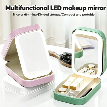 Cosmetic Bag And Folding Mirror With Led Light Portable Cosmetic Mirror Dressing Case Makeup Box