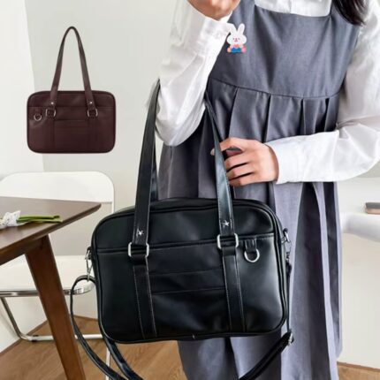 Bag ph. Structured Leather Student Tote Bag | Premium School Shoulder Bag | High-Capacity Messenger Bag for College and Work