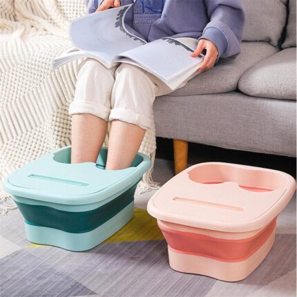 Collapsible Foot Soaking Tub with Lid and Phone Holder/Folding Foot Bucket with Massage Dot Feature for Foot Soaking
