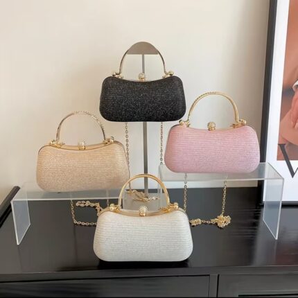 Fashion Chain Handbag Banquet Bag Shoulder Crossbody Small Square Bag Unique Hand-held Gold Bag with Zip Closure Adjustable Strap Multi-compartment Korean Street-style Design
