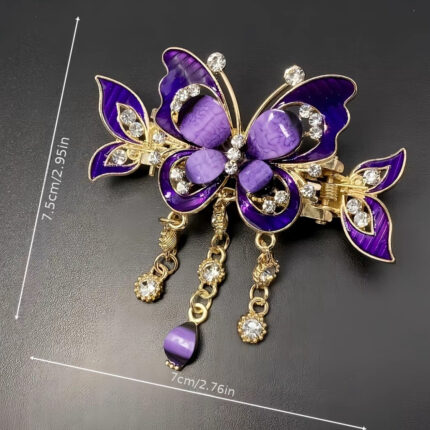 Elegant Rhinestone Butterfly Hair Claw with Tassel - Versatile Alloy Wedding, Party, and Daily Gorgeous Hair Accessory