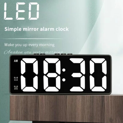 LED Mirror Clock Digital Alarm Snooze Display Time Desktop Electronic Table clocks Desktop clock Decor Kitchen Set Wall Adjustable Light Luminous Plastic Switch Multicolor White