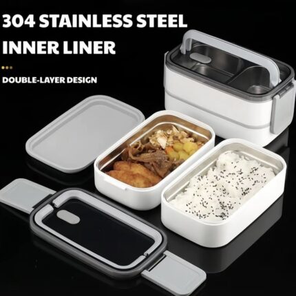 304 Stainless Steel Lunch Box With Handle, Portable, Heatable, Spill Proof Double-Layer Lunch Box [Lunch Bag Included]