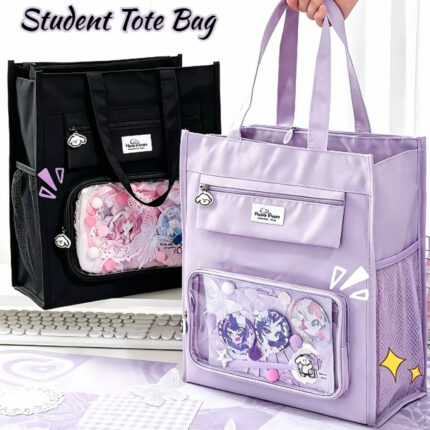 Portable School Bag Cartoon Kids Bag for Girl Waterproof Handbag with PVC Transparent Pocket Book Bag