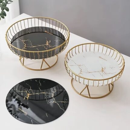 Elegant Gold Marble Fruit Basket - Kitchen Holder for Fruits and Snacks - Utensils