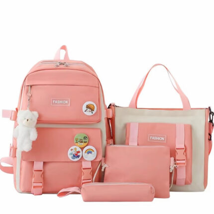4-in-1 School Essentials Bundle: Large Capacity Backpack + Crossbody Bag + Study Pouch + Pencil Case（No teddy bear pendant）